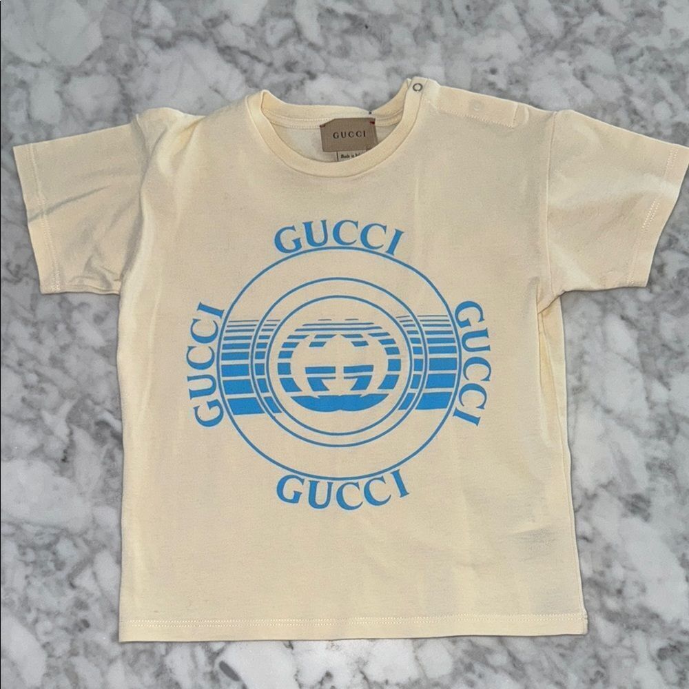 Gucci Cream & Blue Retro Logo Tee 3Y
